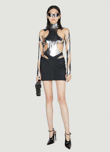 Mugler Illusion 金属质感镂空连体紧身衣 银色 mug0251037