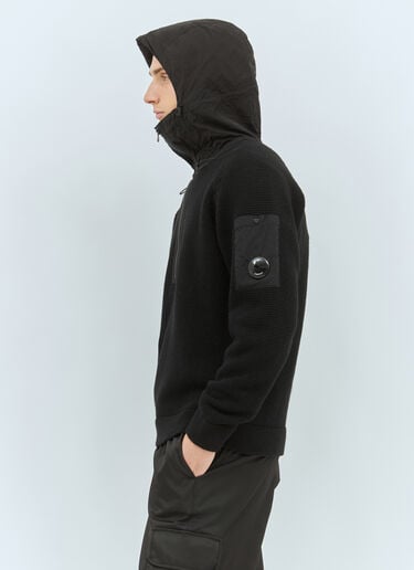 C.P. Company Nylon Hood Wool Cardigan Black pco0158002
