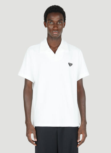 Prada Terry-Cloth Logo Patch Polo Shirt White pra0153008