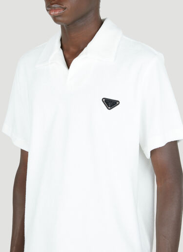 Prada Terry-Cloth Logo Patch Polo Shirt White pra0153008