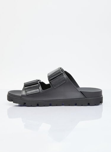 Prada Logo Plaque Leather Slides Black pra0156014