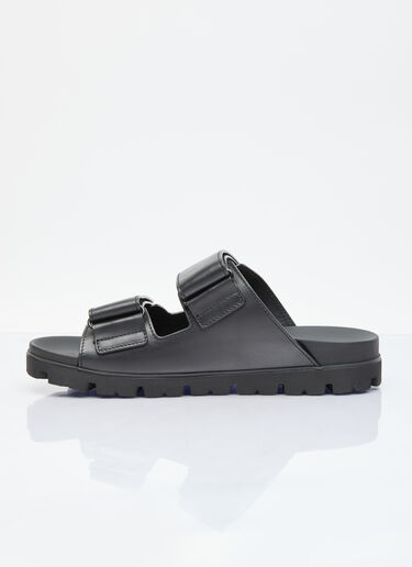Logo Plaque Leather Slides Prada Logo Plaque Leather Slides Black pra0156014