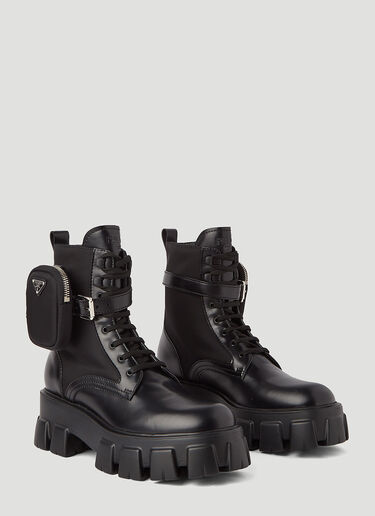 Monolith 尼龙和皮革靴子 Prada Monolith 尼龙和皮革靴子 黑 pra0245015