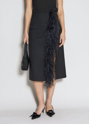 Prada Feather-Trimmed Wool Midi Skirt Black pra0255004