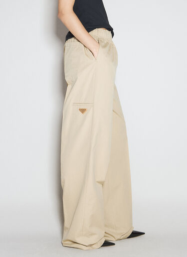 Prada Logo Plaque Canvas Pants Beige pra0256003