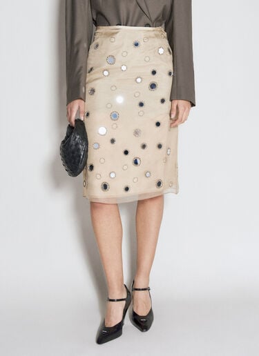 Mirror-Embellished Organza Midi-Skirt Prada Mirror-Embellished Organza Midi-Skirt Beige pra0256009