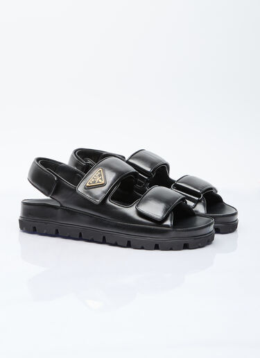 Prada 로고 플라크 가죽 샌들 블랙 pra0256020