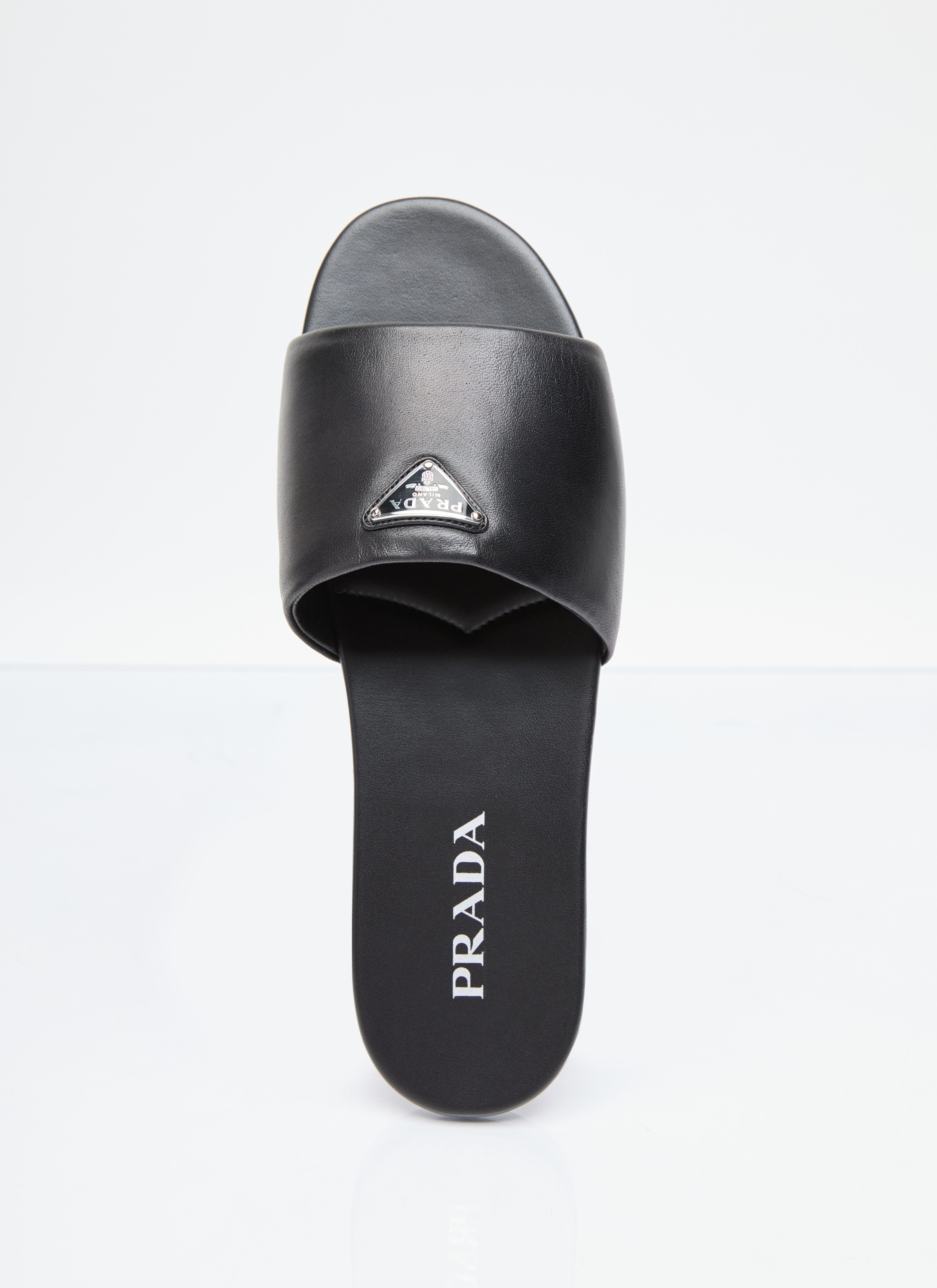 Prada Women's' Logo Plaque Leather Slides in Black | LN-CC®