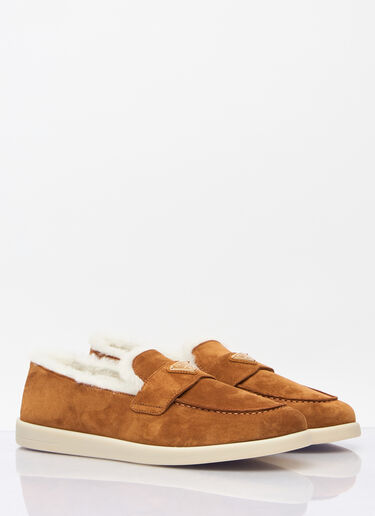Prada Suede And Shearling Loafers Brown pra0258028