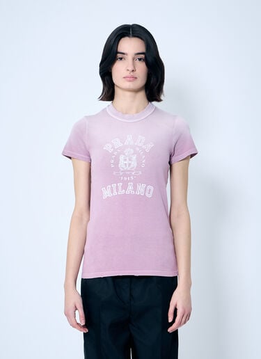 Prada Logo Print T-Shirt Purple pra0260014