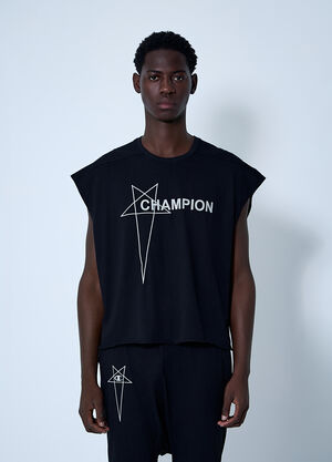 Rick Owens x Champion 로고 모티프 티셔츠 블랙 roc0161002