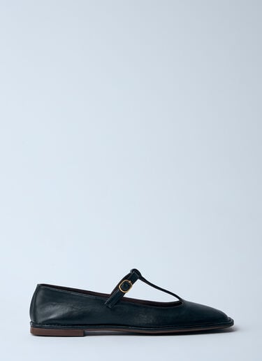 The Row Square T-Strap Flats Black row0260021
