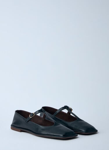 The Row Square T-Strap Flats Black row0260021