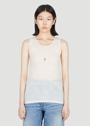Saint Laurent 徽标刺绣羊毛背心 乳白色 sla0253019