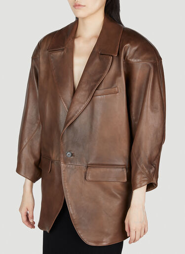 Saint Laurent 오버사이즈 가죽 블레이저 브라운 sla0253039