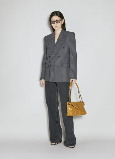 Saint Laurent V-웨이스트 롱 배기 진 블랙 sla0254037