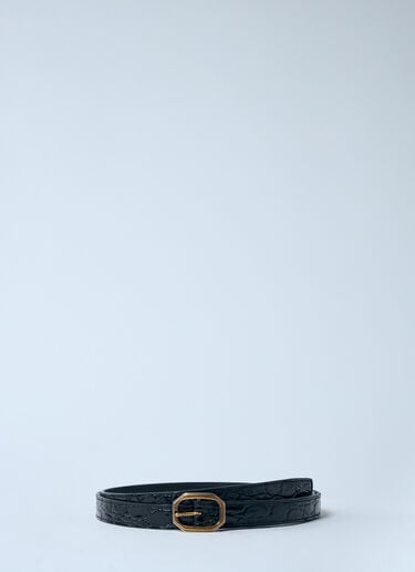 Saint Laurent Crocodile-Embossed Frame Thin Belt Black sla0259067