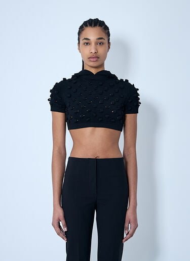 Sportmax 후드 오픈 니트 크롭 탑  블랙 spx0260009