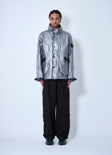 Stone Island コンパスパッチ付きメタリックジャケット シルバー sto0160025