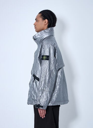 Stone Island コンパスパッチ付きメタリックジャケット シルバー sto0160025