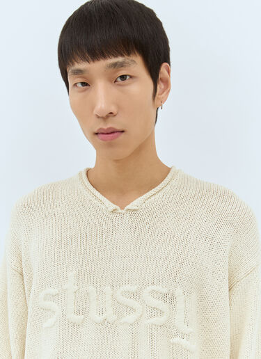 Roll V-Neck Logo Sweater Stüssy Roll V-Neck Logo Sweater Cream sts0158008