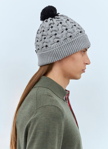 Four-Bar Cable Knit Beanie Hat Thom Browne Four-Bar Cable Knit Beanie Hat Grey thb0157011