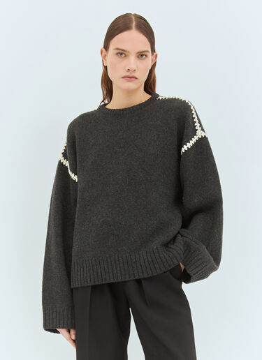 TOTEME Embroidered Wool Cashmere Sweater Grey tot0259026