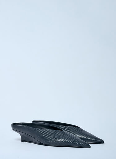 TOTEME Sharp Lizard-Embossed Wedge Mules Black tot0259032