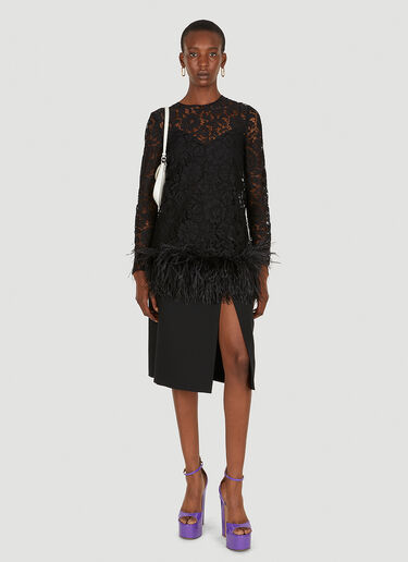 Valentino 레이스 페더 트림 탑 블랙 val0249009