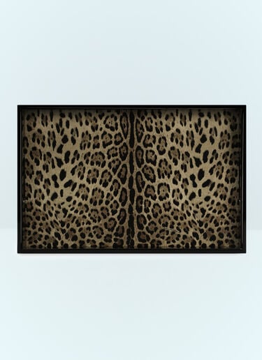 Dolce & Gabbana Casa Leopard Wooden Tray Black wps0691214