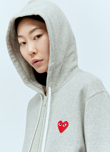 Comme Des Garçons PLAY Logo Patch Zip Hooded Sweatshirt Grey cpl0356012