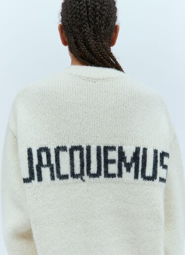Jacquemus Rear Logo Print Knit Sweater Beige jac0354001