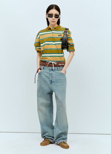 Striped Polo Top Miu Miu Striped Polo Top Yellow miu0356001