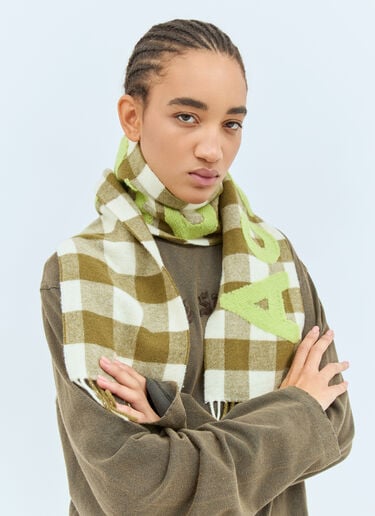 Acne Studios Narrow Check Logo Scarf Green acn0258021
