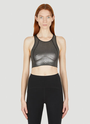 로고 프린트 메탈릭 크롭 탑 adidas by Stella McCartney 로고 프린트 메탈릭 크롭 탑 블랙 asm0250018