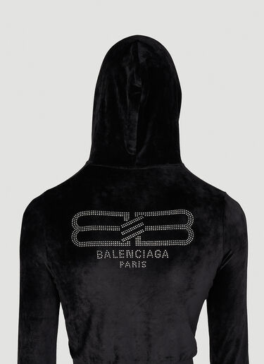 슈렁큰 벨벳 후드 집업 스웨트셔츠 Balenciaga 슈렁큰 벨벳 후드 집업 스웨트셔츠 블랙 bal0153018