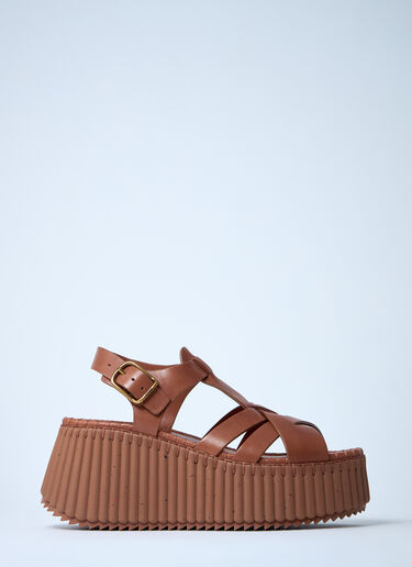 Chloé Leather Nama Platform Sandals Brown chl0261032