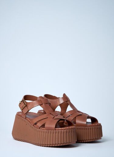 Chloé Leather Nama Platform Sandals Brown chl0261032