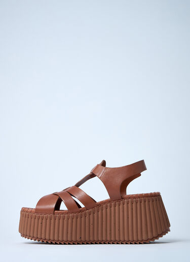 Chloé Leather Nama Platform Sandals Brown chl0261032