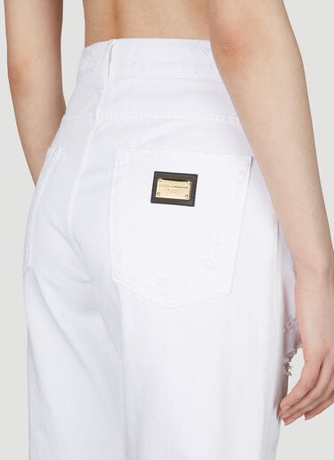 Logo Plaque Distressed Jeans Dolce & Gabbana Logo Plaque Distressed Jeans White dol0253007