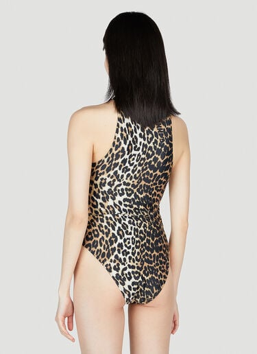 GANNI Leopard Print Swimsuit Brown gan0253095