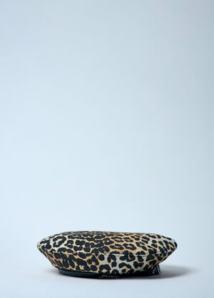 GANNI Leopard Printed Beret Brown gan0259061