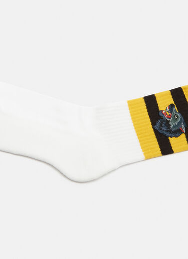 Gucci Wolf Embroidered Striped Socks White guc0131083