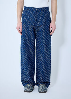 Gucci Cotton Jacquard Pants With GG Shadow Blue guc0159047