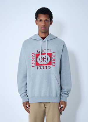 Gucci Logo Motif Hooded Sweatshirt Grey guc0161018