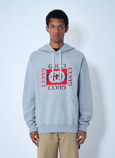 Logo Motif Hooded Sweatshirt Gucci Logo Motif Hooded Sweatshirt Grey guc0161018