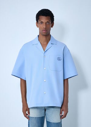 Gucci Logo Embroidery Camp Collar Shirt Light Blue guc0161033
