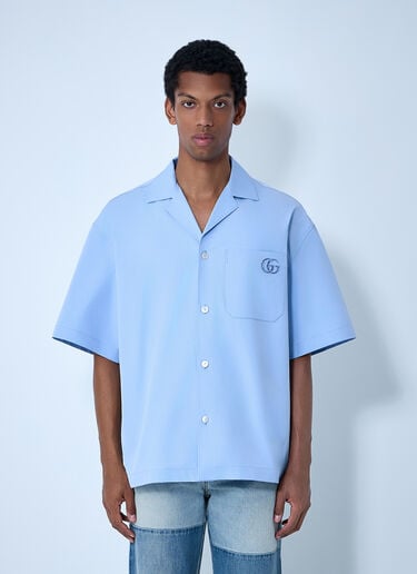 Gucci Logo Embroidery Camp Collar Shirt Light Blue guc0161033