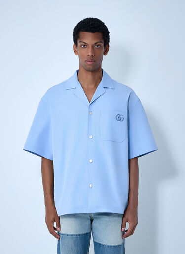 Logo Embroidery Camp Collar Shirt Gucci Logo Embroidery Camp Collar Shirt Light Blue guc0161033
