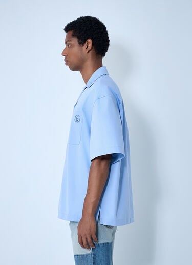 Gucci Logo Embroidery Camp Collar Shirt Light Blue guc0161033
